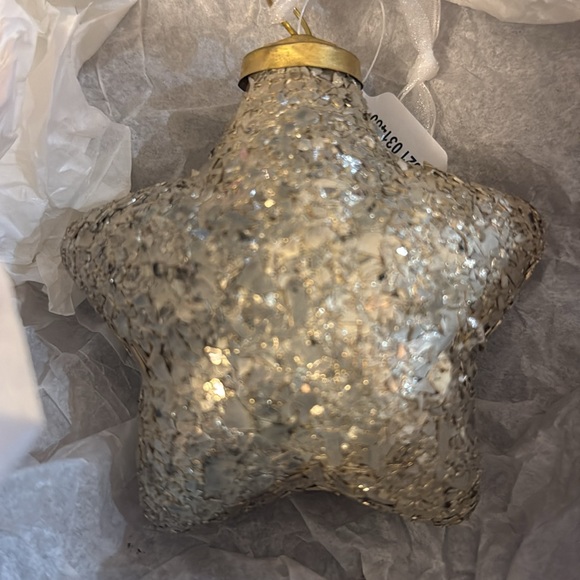 New Anthropologie Holiday Christmas Sparkling Star Glass Ornament Gold Anthro - Picture 5 of 7